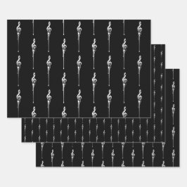 音楽モチーフ溶ける高音クレフ、 音符記号白と黒 ラッピングペーパーシート