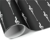 音楽モチーフ溶ける高音クレフ、 音符記号白と黒 ラッピングペーパー (ロールコーナー)