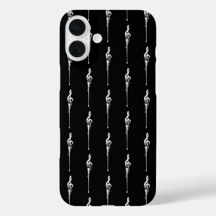 音楽モチーフ溶ける高音クレフ、 音符記号白と黒 iPhone 16 PLUSケース