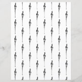 音楽モチーフ溶ける高音クレフ、 音符記号白黒 (裏面)