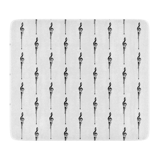 音楽モチーフ溶ける高音クレフ、 音符記号白黒 カッティングボード (正面)