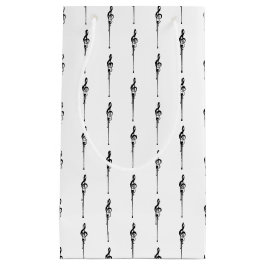 音楽モチーフ溶ける高音クレフ、 音符記号白黒 スモールペーパーバッグ