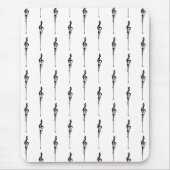 音楽モチーフ溶ける高音クレフ、 音符記号白黒 マウスパッド (正面)