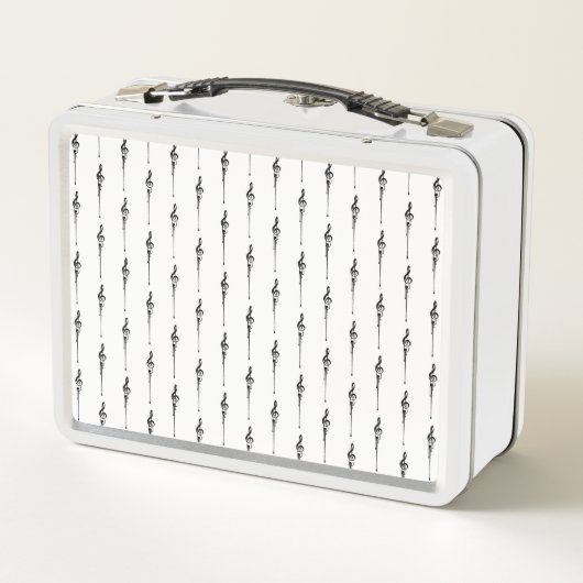 音楽モチーフ溶ける高音クレフ、 音符記号白黒 メタルランチボックス (裏面)