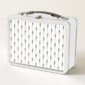 音楽モチーフ溶ける高音クレフ、 音符記号白黒 メタルランチボックス (正面)