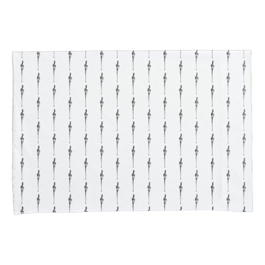 音楽モチーフ溶ける高音クレフ、 音符記号白黒 枕カバー (正面右)