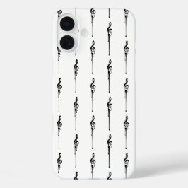 音楽モチーフ溶ける高音クレフ、 音符記号白黒 iPhone 16 PLUSケース