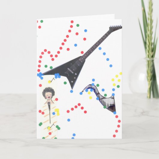 音楽モンタージュ赤グリーティングカード カード (正面)