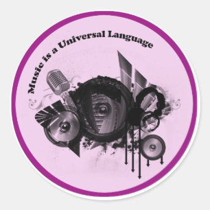 音楽ユニバーサル言語ピンクブラック ラウンドシール