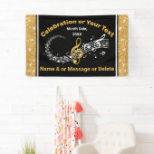 音楽ユニークノートパーソナライズされたバナーブラック、金ゴールド 横断幕 (インサイチュ)