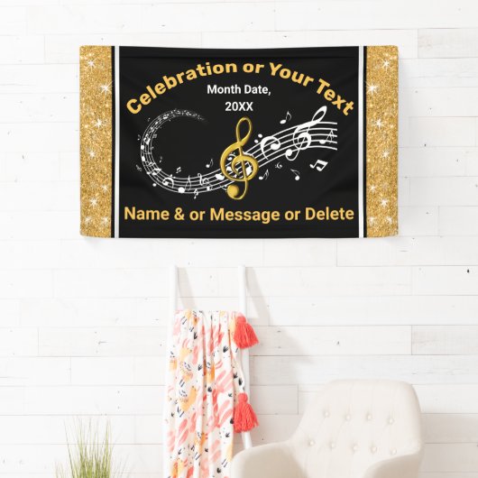 音楽ユニークノートパーソナライズされたバナーブラック、金ゴールド 横断幕 (インサイチュ)