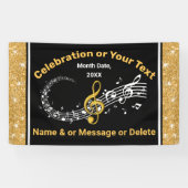 音楽ユニークノートパーソナライズされたバナーブラック、金ゴールド 横断幕 (横)