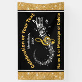 音楽ユニークノートパーソナライズされたバナーブラック、金ゴールド 横断幕 (縦)