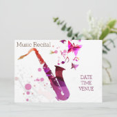 音楽リサイタルのかわいいサクソフォンのコンサート 招待状 (スタンド正面)