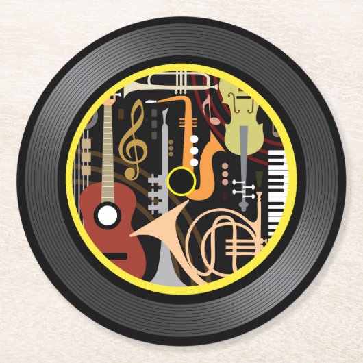 音楽レコード ラウンドペーパーコースター (正面)