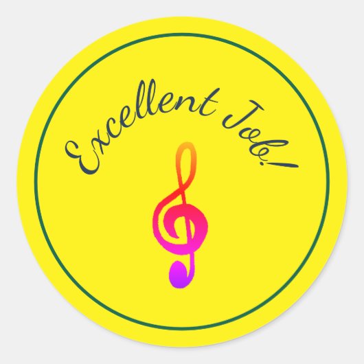 音楽レッスンカラフルトレブルクレフ、 音符記号報酬 ラウンドシール (正面)