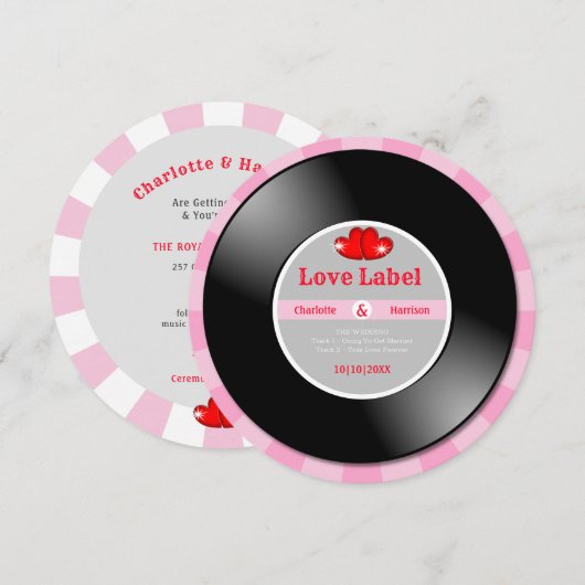 音楽レトロビニールレコード結婚式招待状 招待状 (正面/裏面)