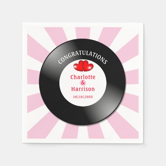 音楽レトロビニール結婚レコード スタンダードカクテルナプキン (正面)