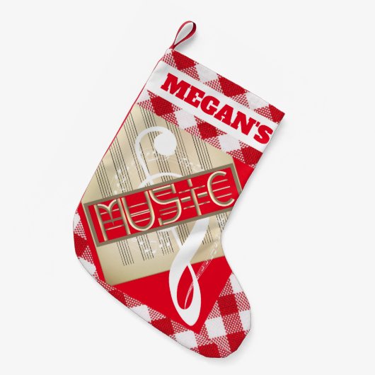 音楽レパーソナライズされたガンフォント スモールクリスマスストッキング (正面 (吊り時))