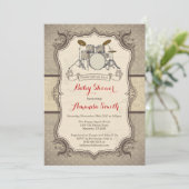 音楽ロックスターのドラムベビーシャワーの招待状 招待状 (スタンド正面)