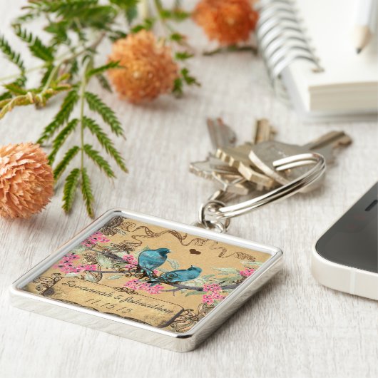 音楽ヴィンテージの鳥が手描き開花の鍵鎖 キーホルダー (側面)