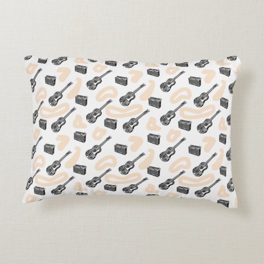 音楽ヴィンテージイラストレーションギター無線パターンP アクセントクッション (裏面)
