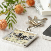 音楽ヴィンテージバード開花パーチメントキーチェーン キーホルダー (側面)