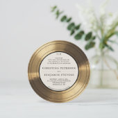 音楽ヴィンテージ金ゴールドLPビニルタイポグラフィ結婚ズ 招待状 (スタンド正面)