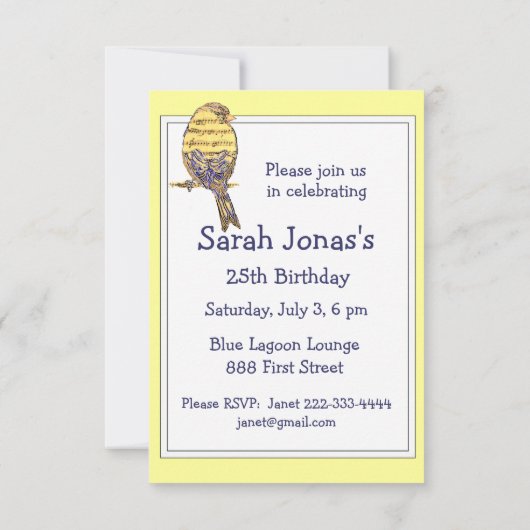 音楽与えマイソウルウィング引用文バード誕生日 招待状 (裏面)