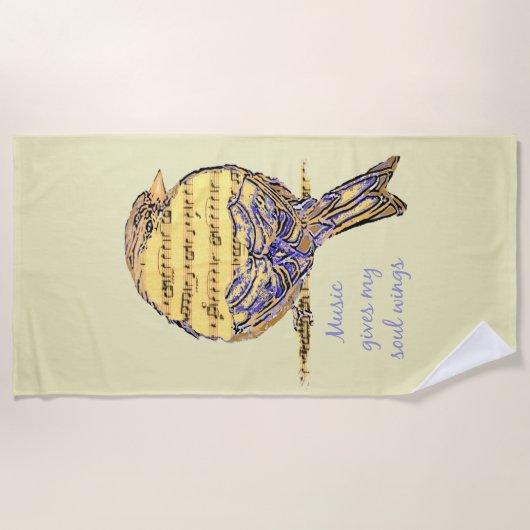 音楽与えマイソウルウィング引用文&バードアートビーチT ビーチタオル (正面)