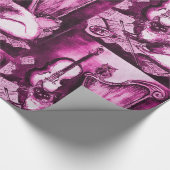 音楽作り猫とフクロウ、パープルピンク ラッピングペーパー (角)