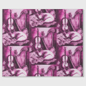 音楽作り猫とフクロウ、パープルピンク ラッピングペーパー (フラット)