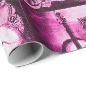 音楽作り猫とフクロウ、パープルピンク ラッピングペーパー (ロールコーナー)