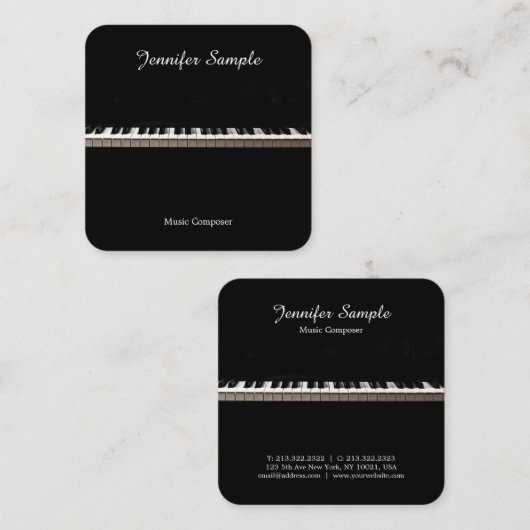 音楽先生インストラクターエレガントテンプレートモダン スクエア名刺 (正面/裏面)