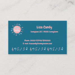 音楽先生エレガントノートの青い背景 コーリングカード