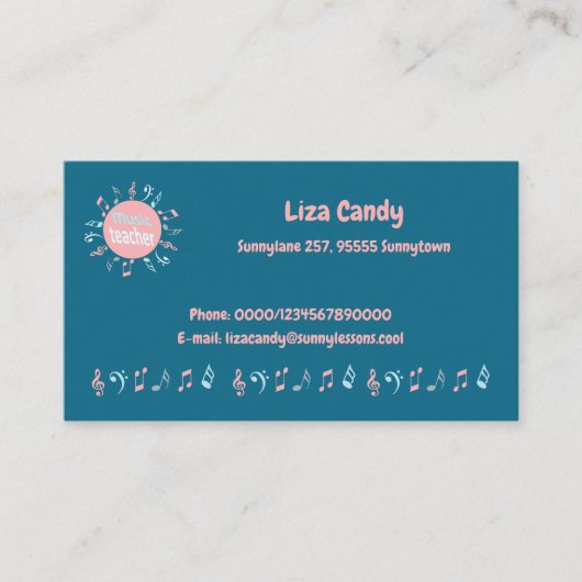 音楽先生エレガントノートの青い背景 コーリングカード (正面)