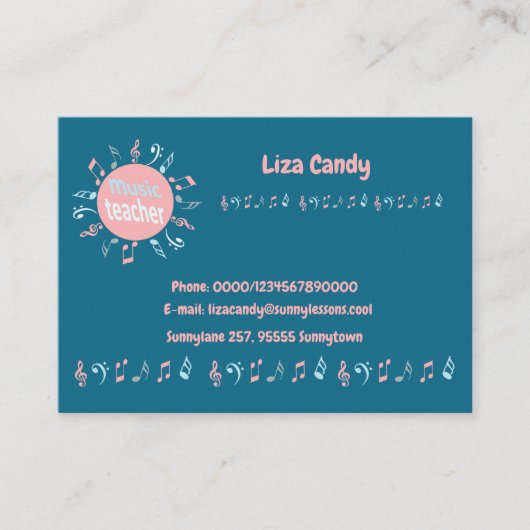 音楽先生エレガントノートの青い背景 名刺 (正面)