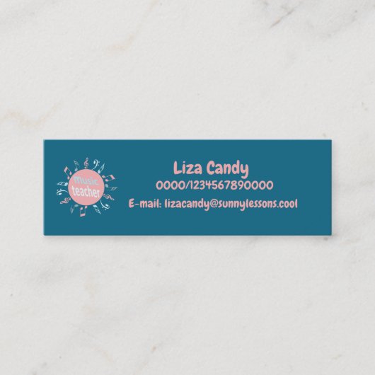 音楽先生エレガントノート青い背景バス スキニー名刺 (正面)