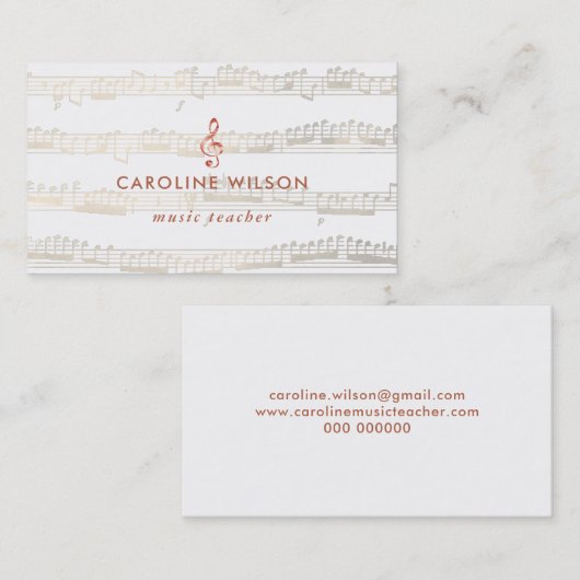 音楽先生エレガントバラ金ゴールドクレフ、 音符記号 名刺 (正面/裏面)