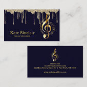 音楽先生エレガントピアノ鍵ミュージカル金ゴールドドリップ 名刺 (正面/裏面)