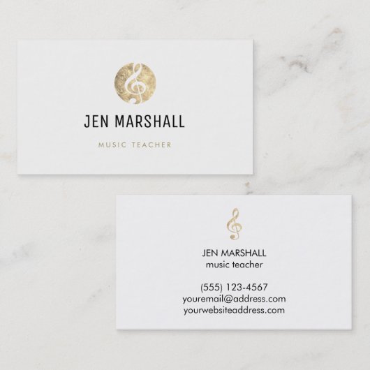 音楽先生エレガントフェイク金ゴールドフォイル高音クレフ、 音符記号 名刺 (正面/裏面)