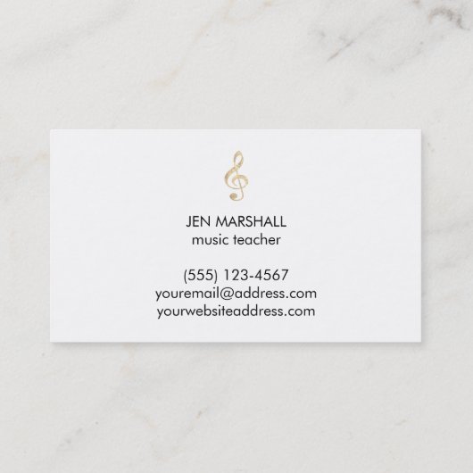 音楽先生エレガントフェイク金ゴールドフォイル高音クレフ、 音符記号 名刺 (裏面)