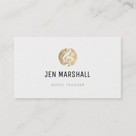 音楽先生エレガントフェイク金ゴールドフォイル高音クレフ、 音符記号 名刺 (正面)