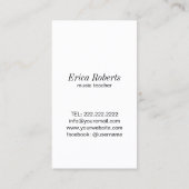 音楽先生エレガントホワイトトレブルクレフ、 音符記号ミュージカル 名刺 (裏面)