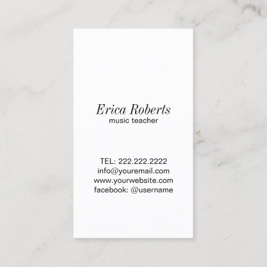 音楽先生エレガントホワイトトレブルクレフ、 音符記号ミュージカル 名刺 (裏面)