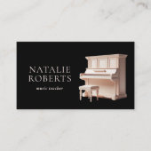 音楽先生エレガントホワイトピアノブラックミュージカル 名刺 (正面)