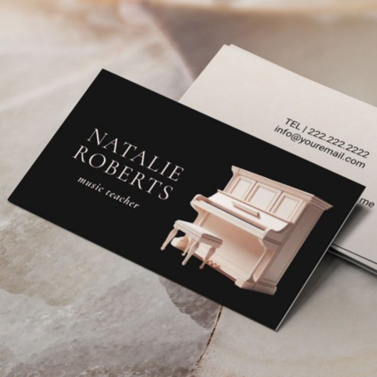 音楽先生エレガントホワイトピアノブラックミュージカル 名刺