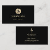 音楽先生エレガント金ゴールドトレブルクレフ、 音符記号オン黒 名刺 (正面/裏面)