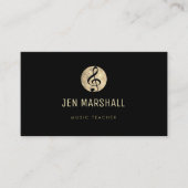 音楽先生エレガント金ゴールドトレブルクレフ、 音符記号オン黒 名刺 (正面)