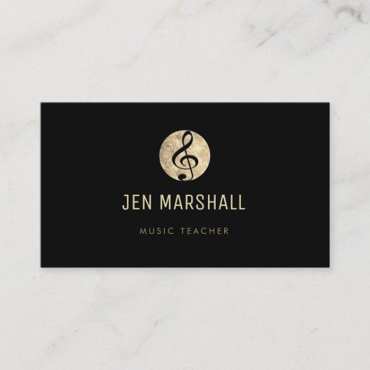 音楽先生エレガント金ゴールドトレブルクレフ、 音符記号オン黒 名刺 (正面)